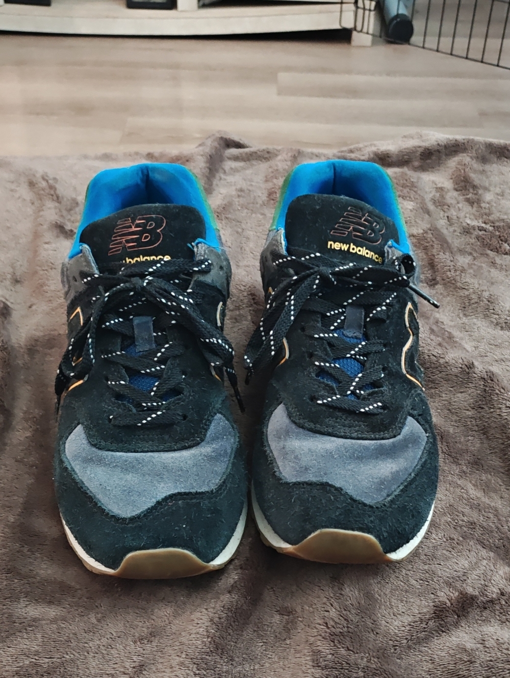 New Balance 574 Men's Black, Gray & Blue Suede Running Sneakers